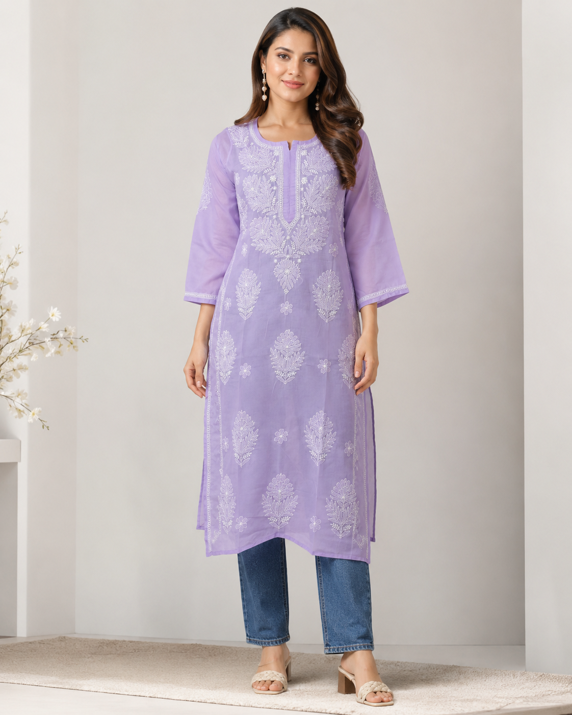Lavender Chikankari Long Kurta – Nawabi Summer – photo 1