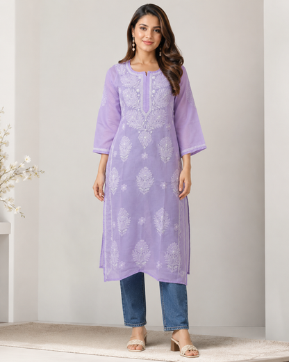 Lavender Chikankari Long Kurta – Nawabi Summer – photo 1