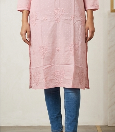 Dark Pink Chikankari Long Kurta – Nawabi Summer, additional view