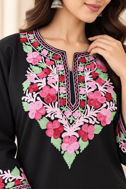 Black Pink Aari Work Short Kurti – Summer Tops