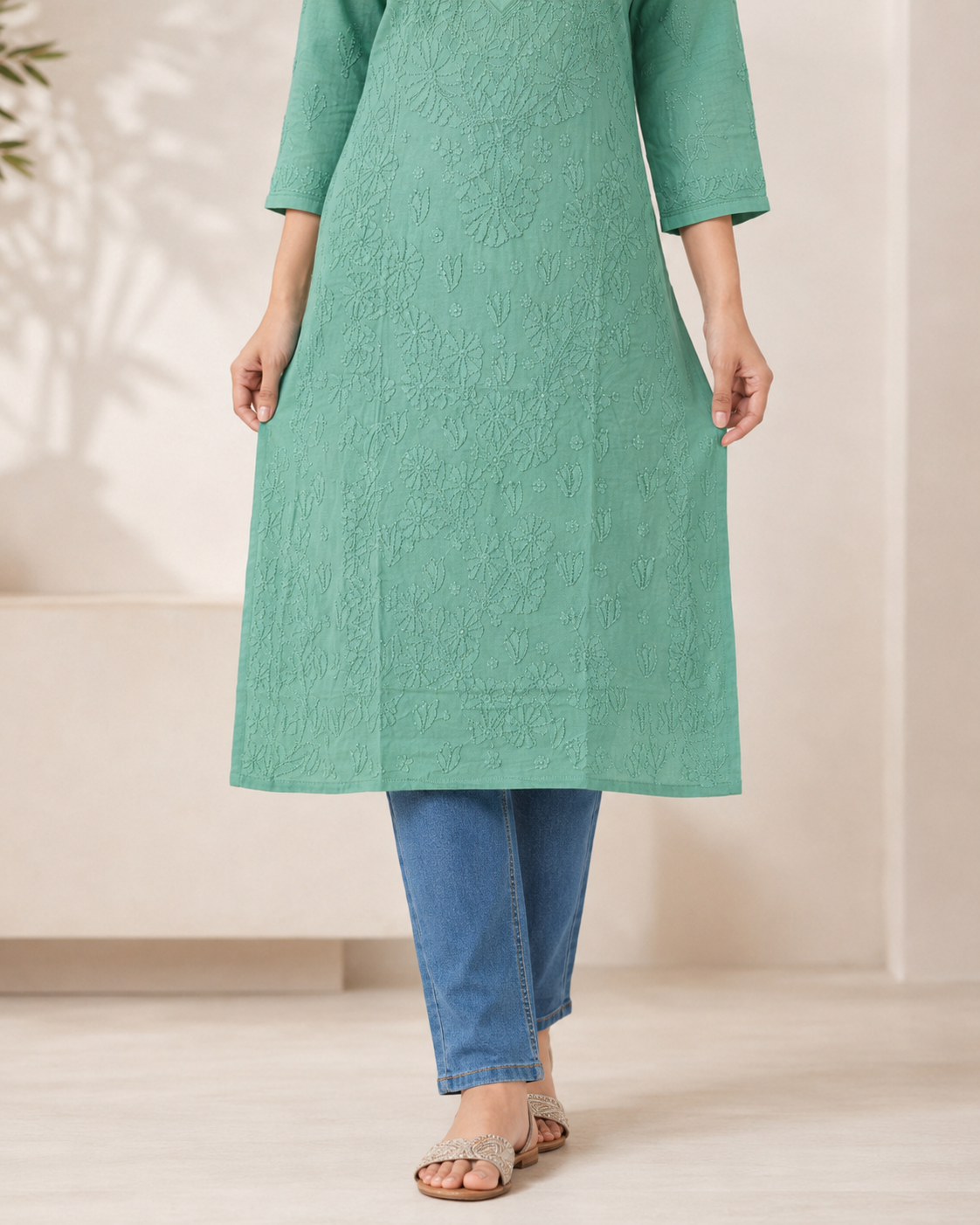 Green Chikankari Long Kurta – Nawabi Summer