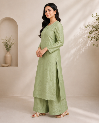 Parrot Green Chikankari Cord Set – Nawabi Summer