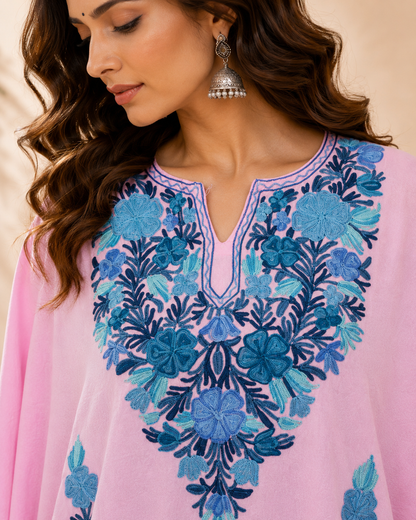 Pink Aari Work Kaftan - Koshur Summer 2
