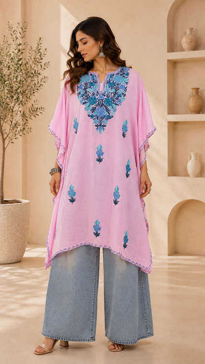 Pink Aari Work Kaftan - Koshur Summer 1