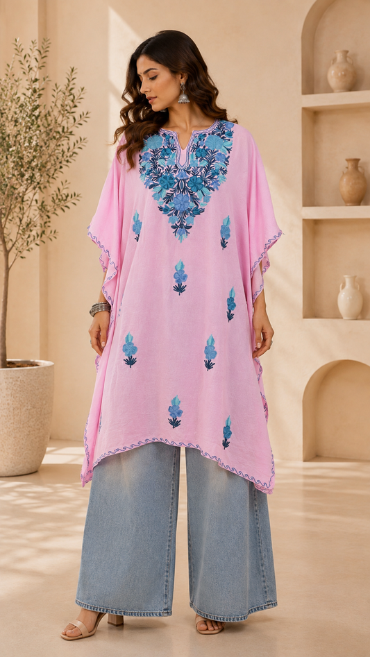 Pink Aari Work Kaftan - Koshur Summer 1