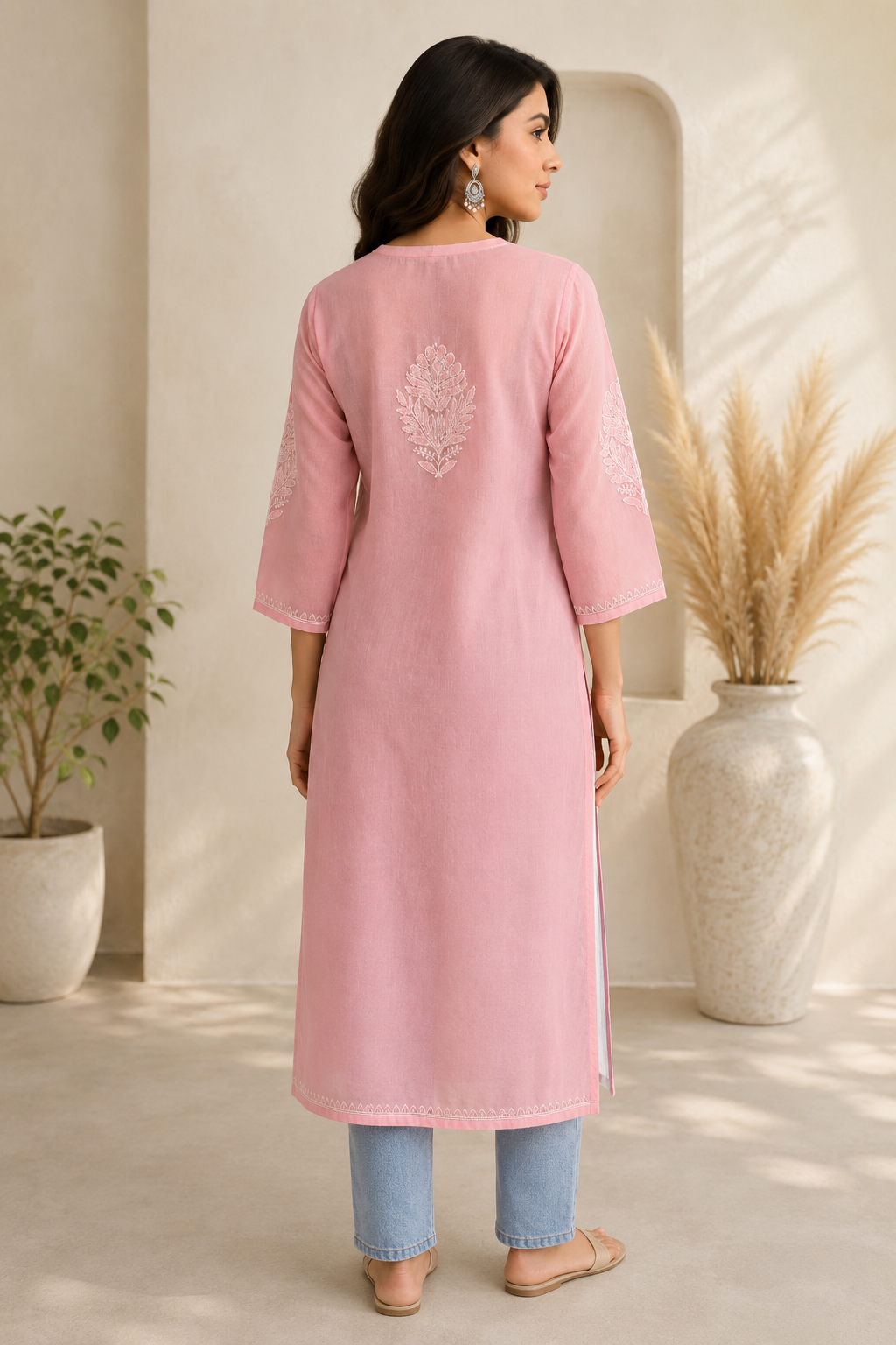 Pink Chikankari Long Kurta – Nawabi Summer, additional view