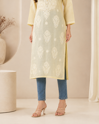 Yellow Chikankari Long Kurta – Nawabi Summer, additional view