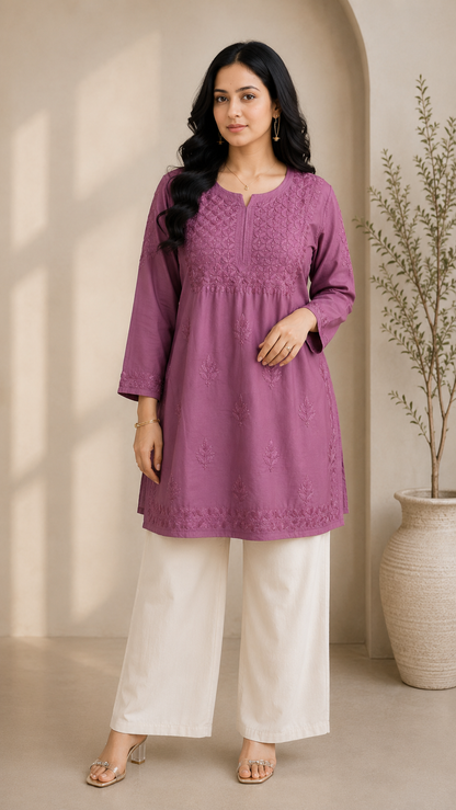 Plum Chikankari Short Kurta – Nawabi Summer