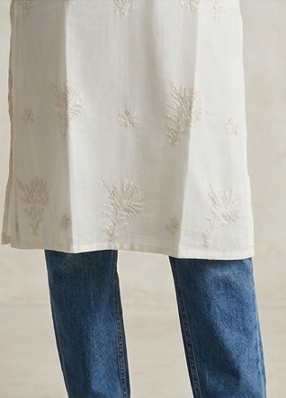 Nude Chikankari Long Kurta – Nawabi Summer, additional view