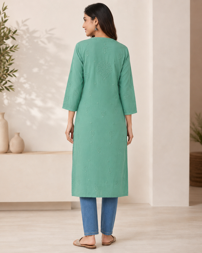 Green Chikankari Long Kurta – Nawabi Summer