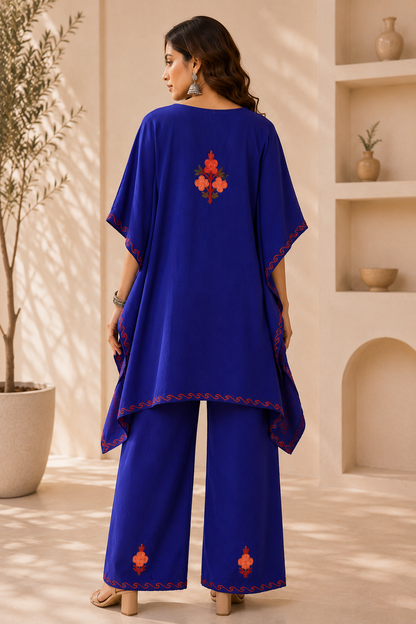 Blue Red Aari Work Kaftan Set - Koshur Summer 3