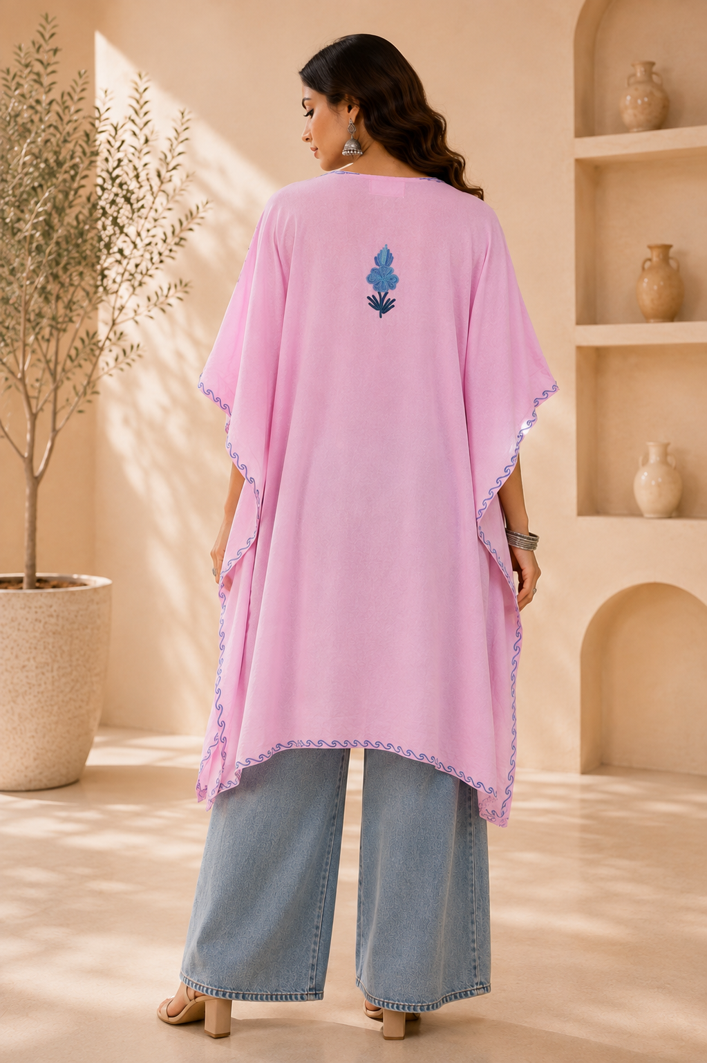 Pink Aari Work Kaftan - Koshur Summer 3