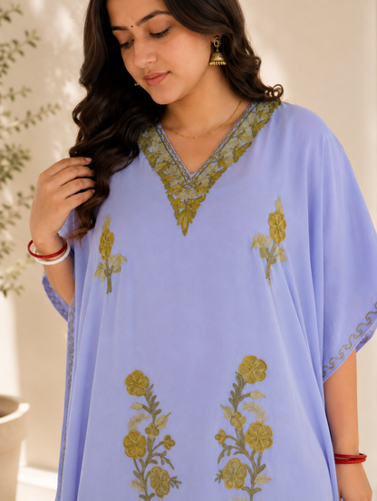 Purple Green Aari Work Kaftan Set - Koshur Summer 2