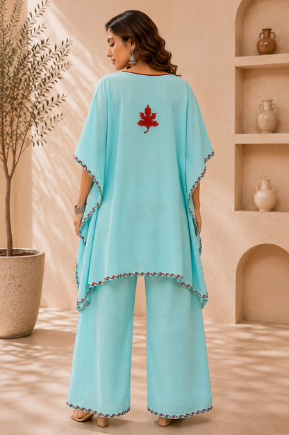 Cyan Aari Work Kaftan Set - Koshur Summer 3