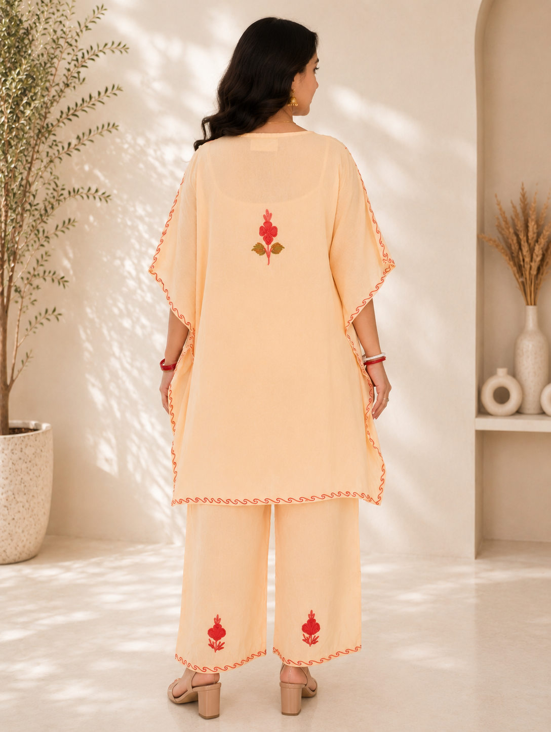 Nude Aari Work Kaftan Set - Koshur Summer 3