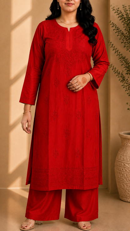 Red Chikankari Cord Set – Nawabi Summer