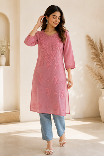 Plum Chikankari Long Kurta – Nawabi Summer