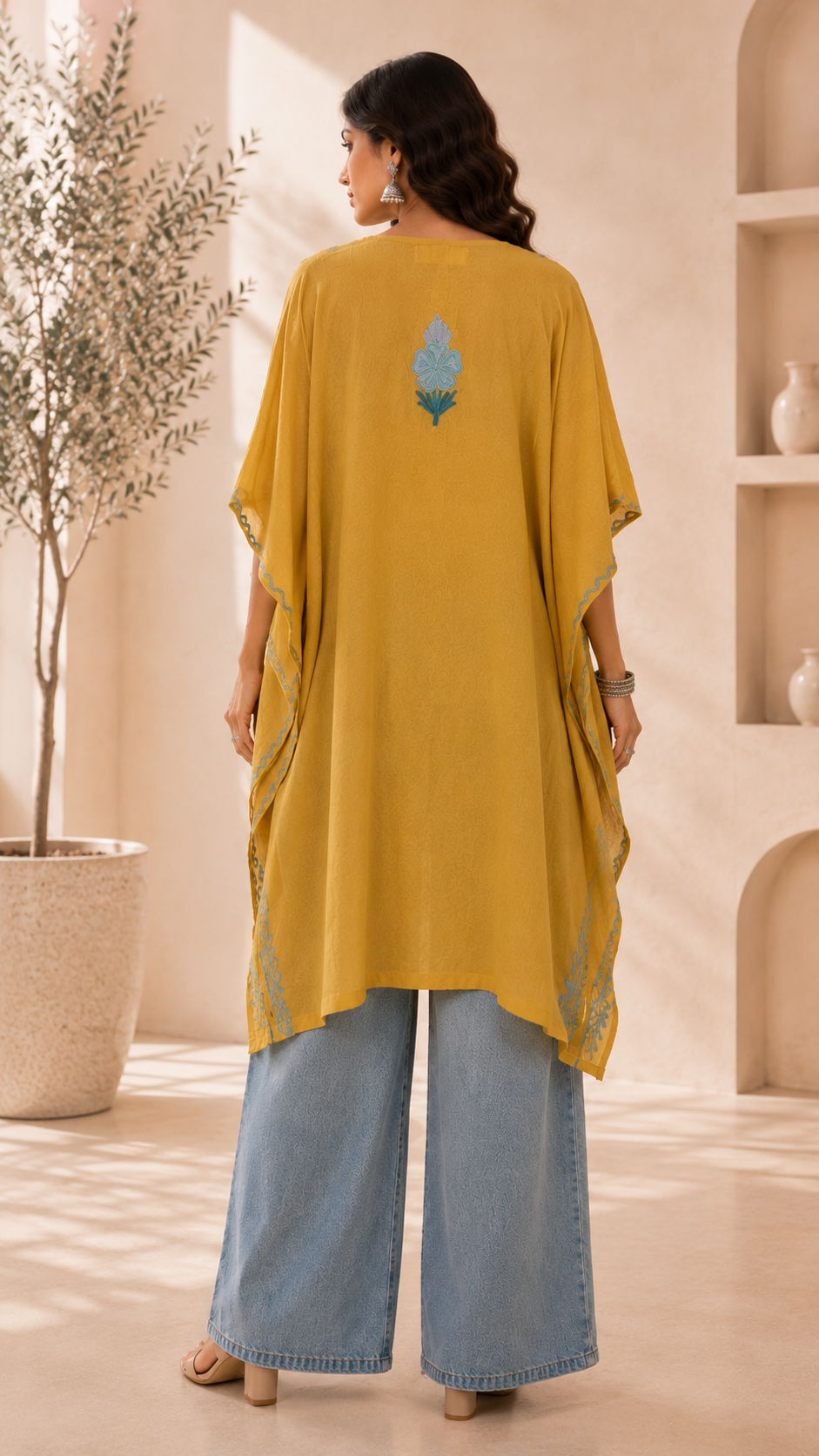 Mustard Aari Work Kaftan - Koshur Summer 3