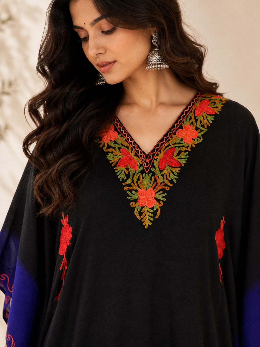 Blue Black Aari Work Kaftan - Koshur Summer 2
