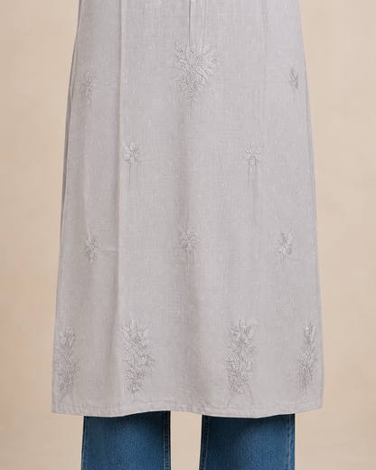 Silver Chikankari Long Kurta – Nawabi Summer