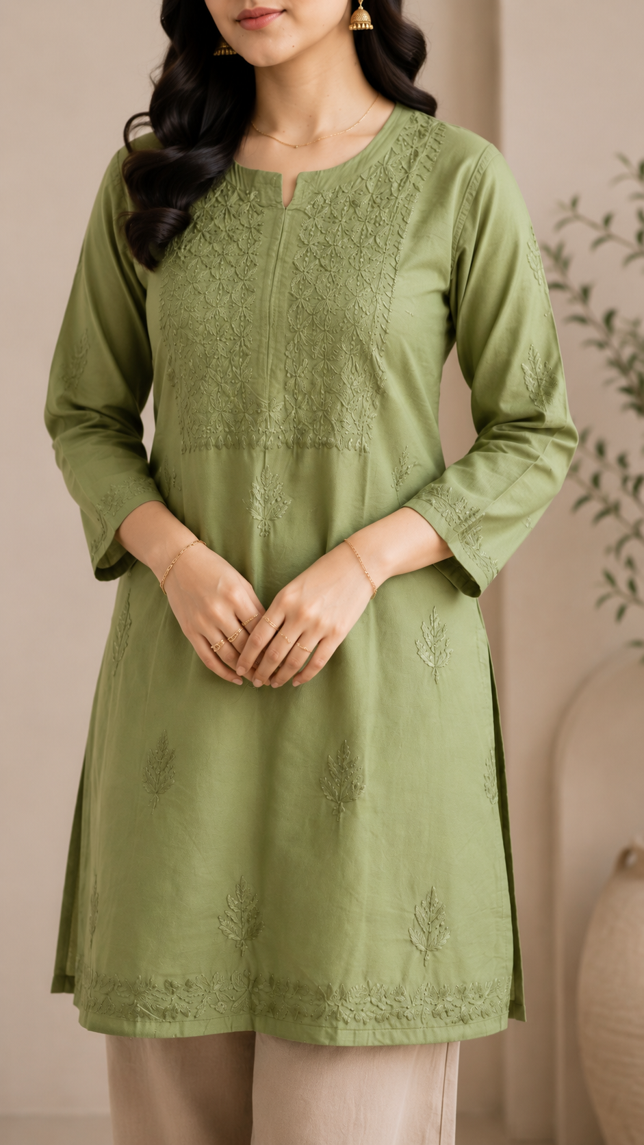 Green Chikankari Short Kurta – Nawabi Summer