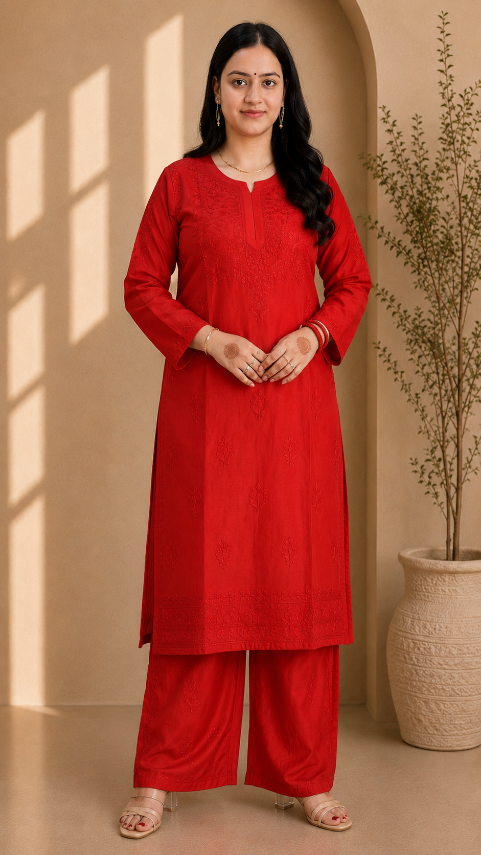 Red Chikankari Cord Set – Nawabi Summer