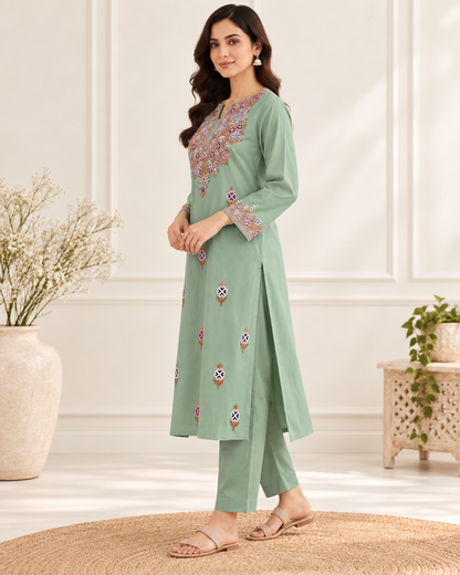 Green Aari Work Cord Set – Shalimar Summer