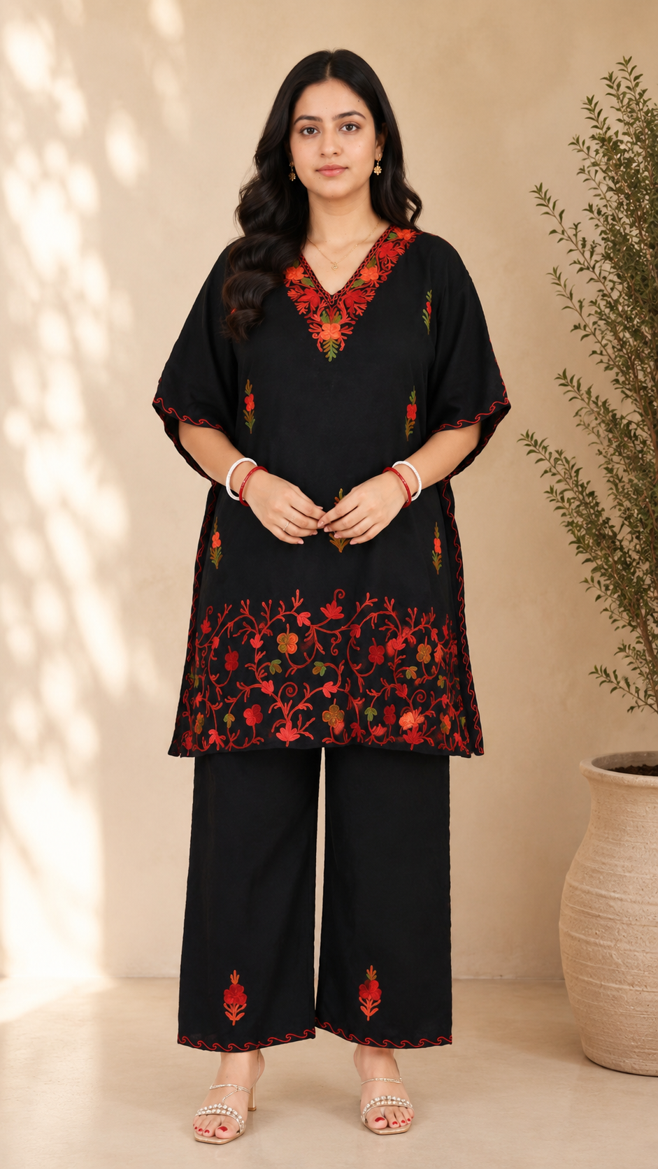 Black Aari Work Kaftan Set - Koshur Summer 1
