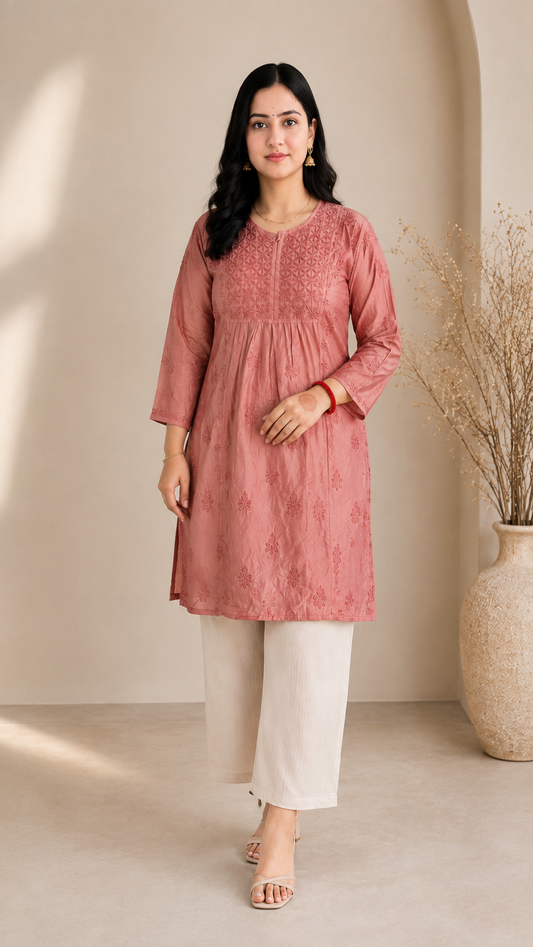 Dark Pink Chikankari Short Kurta – Nawabi Summer