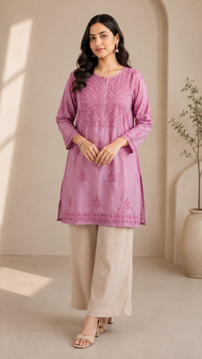 Lavender Chikankari Short Kurta – Nawabi Summer
