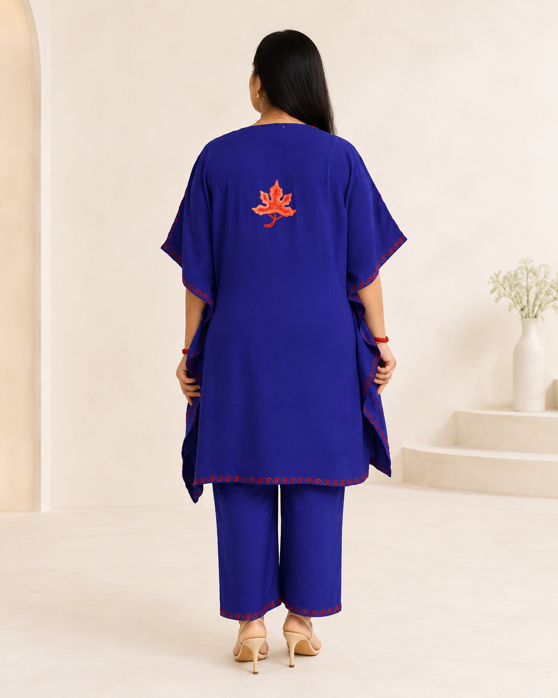 Royal Blue Aari Work Kaftan Set - Koshur Summer 3