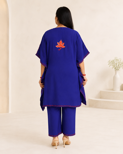 Royal Blue Aari Work Kaftan Set - Koshur Summer 3