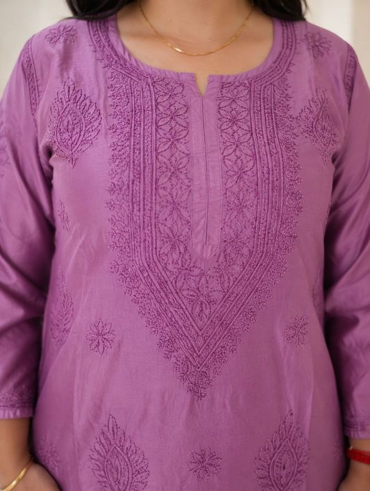 Purple Chikankari Cord Set – Nawabi Summer, detail view