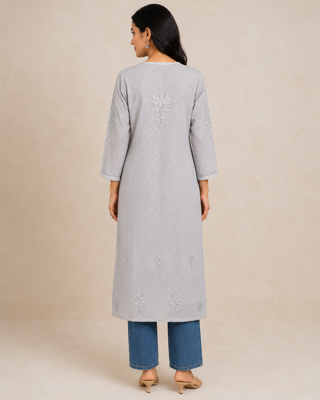 Silver Chikankari Long Kurta – Nawabi Summer