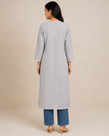 Silver Chikankari Long Kurta – Nawabi Summer