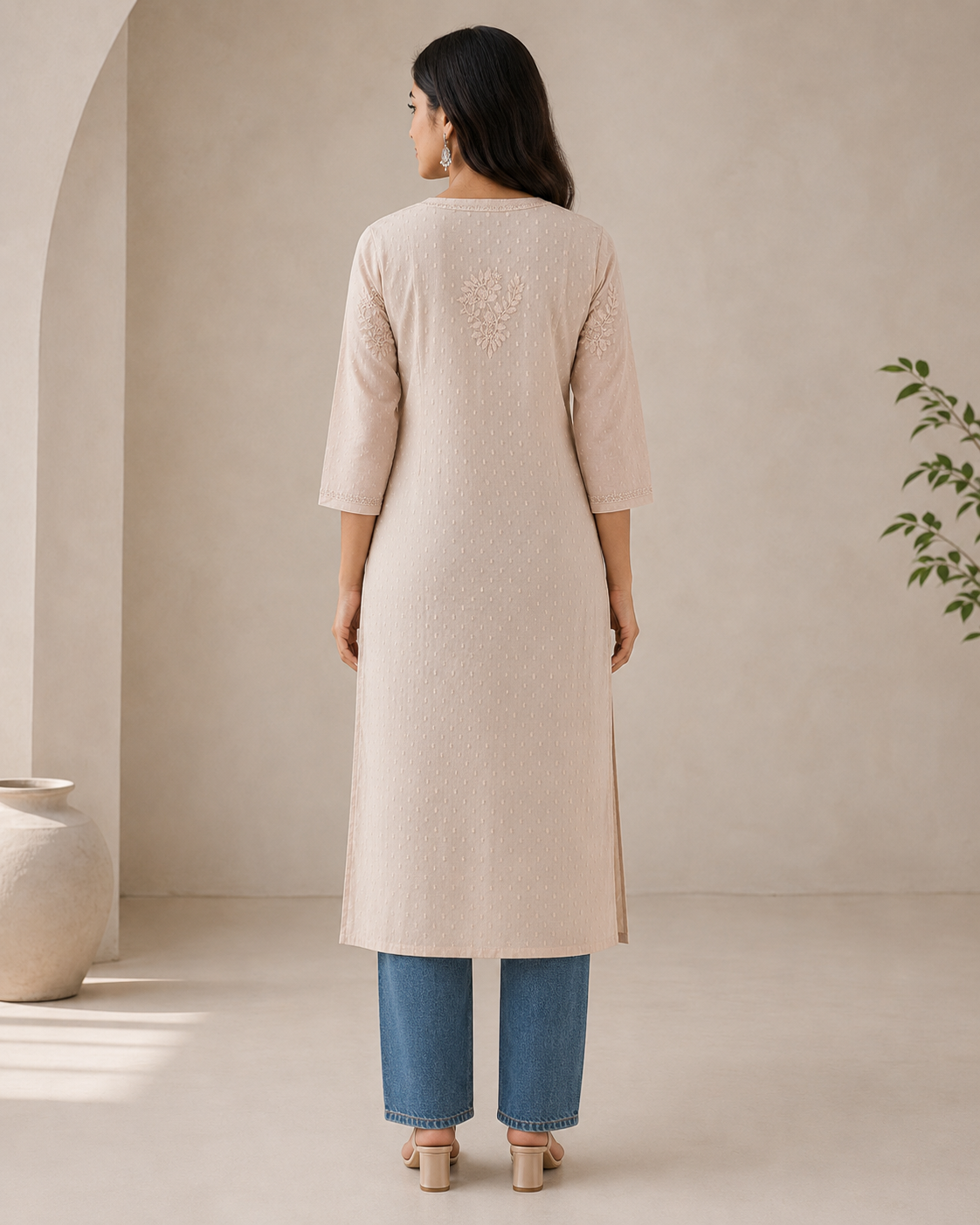 Off White Chikankari Long Kurta – Nawabi Summer, additional view