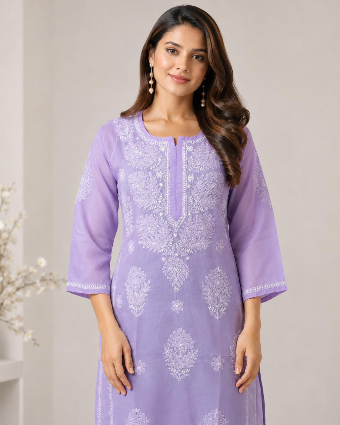 Lavender Chikankari Long Kurta – Nawabi Summer – photo 2