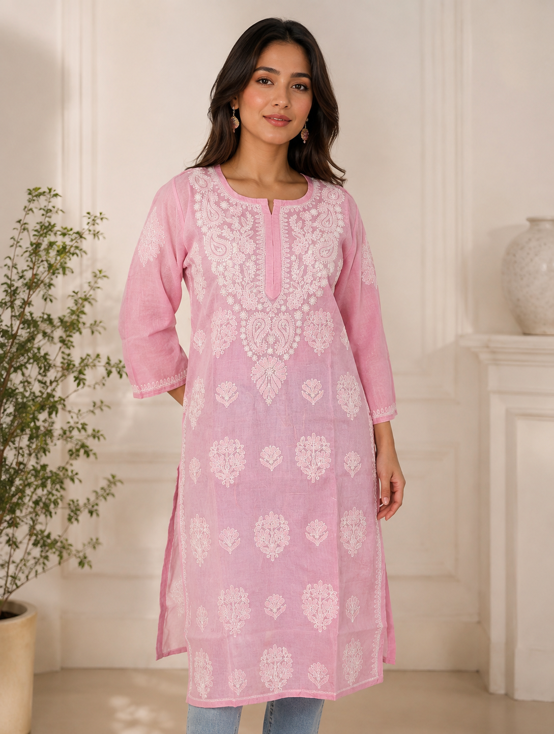 Mauve Chikankari Long Kurta – Nawabi Summer, additional view