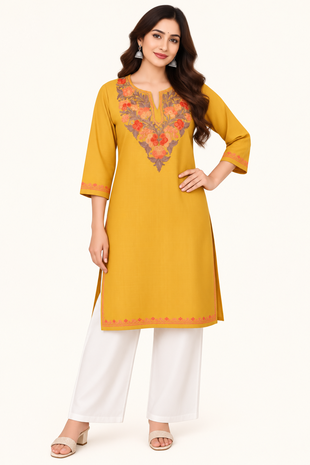 Mustard Aari Work Long Kurti – Summer Tops