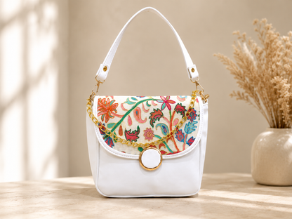 White Kani Work Gold Chain Handbag
