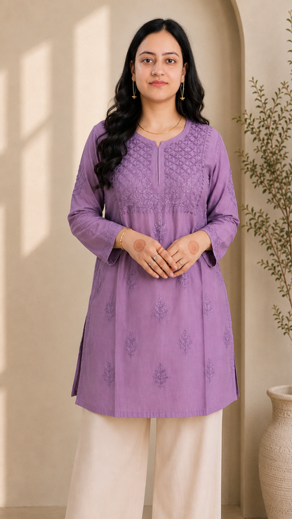 Purple Chikankari Short Kurta – Nawabi Summer