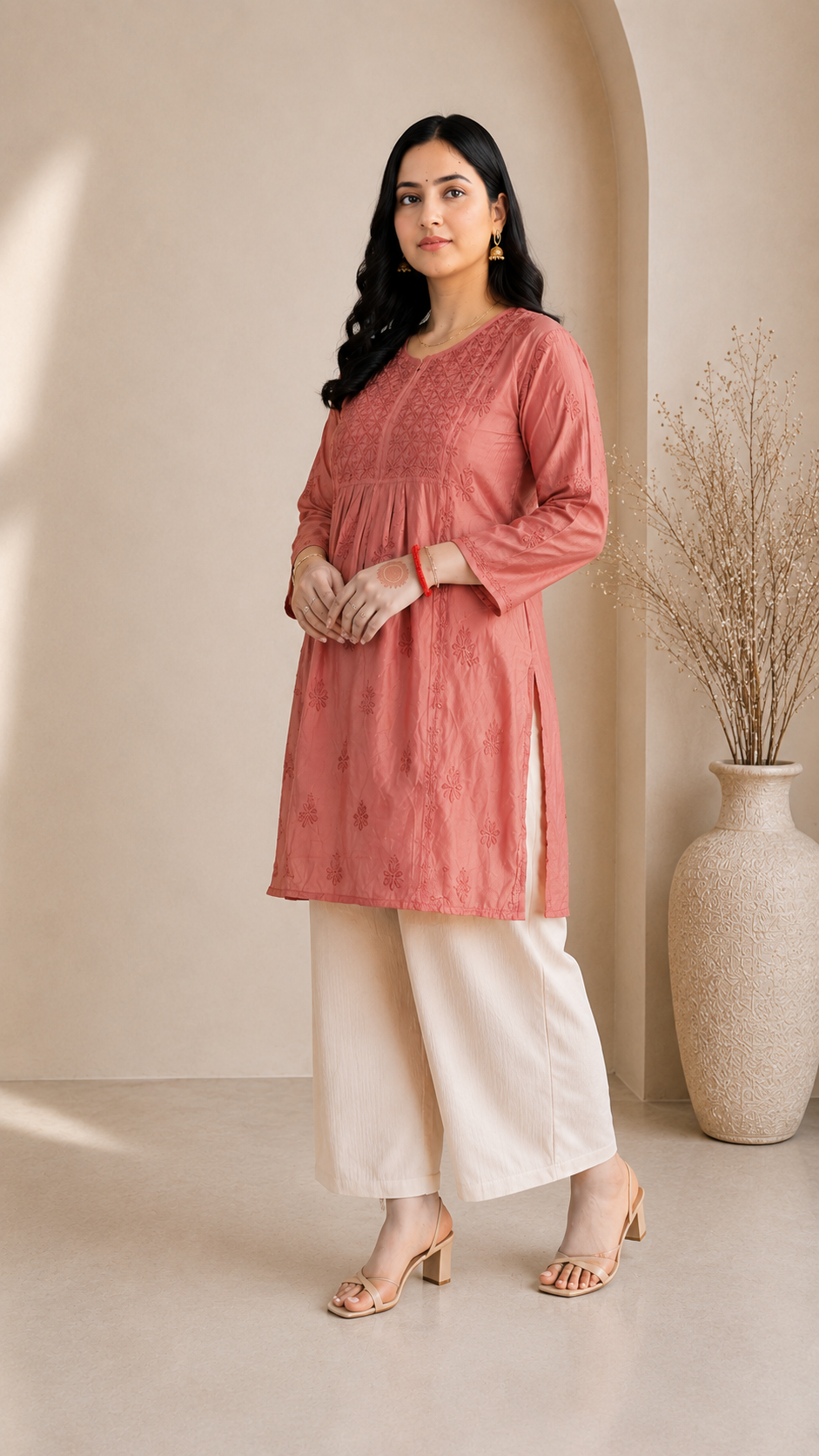 Dark Pink Chikankari Short Kurta – Nawabi Summer