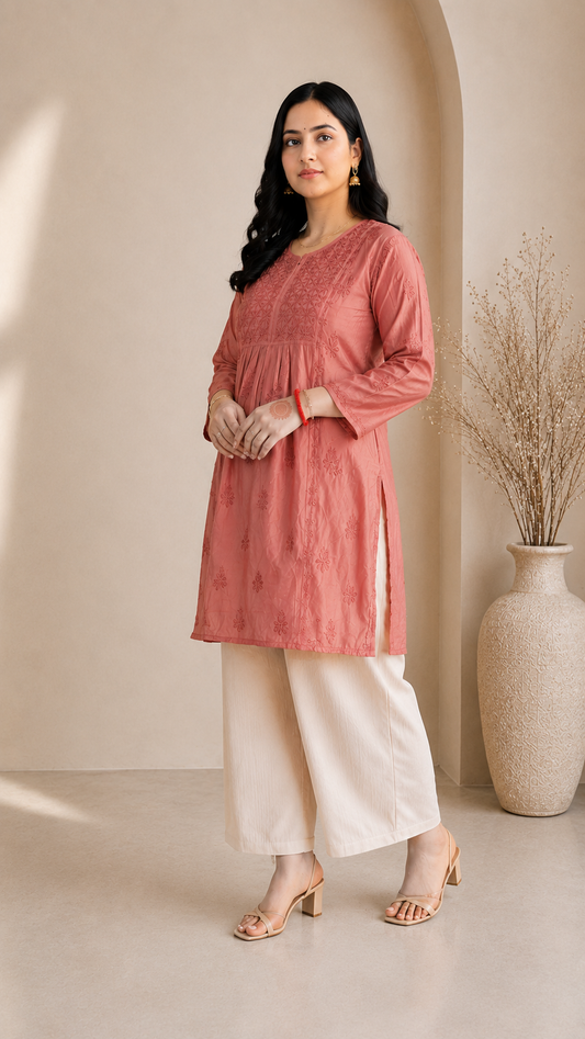 Dark Pink Chikankari Short Kurta – Nawabi Summer