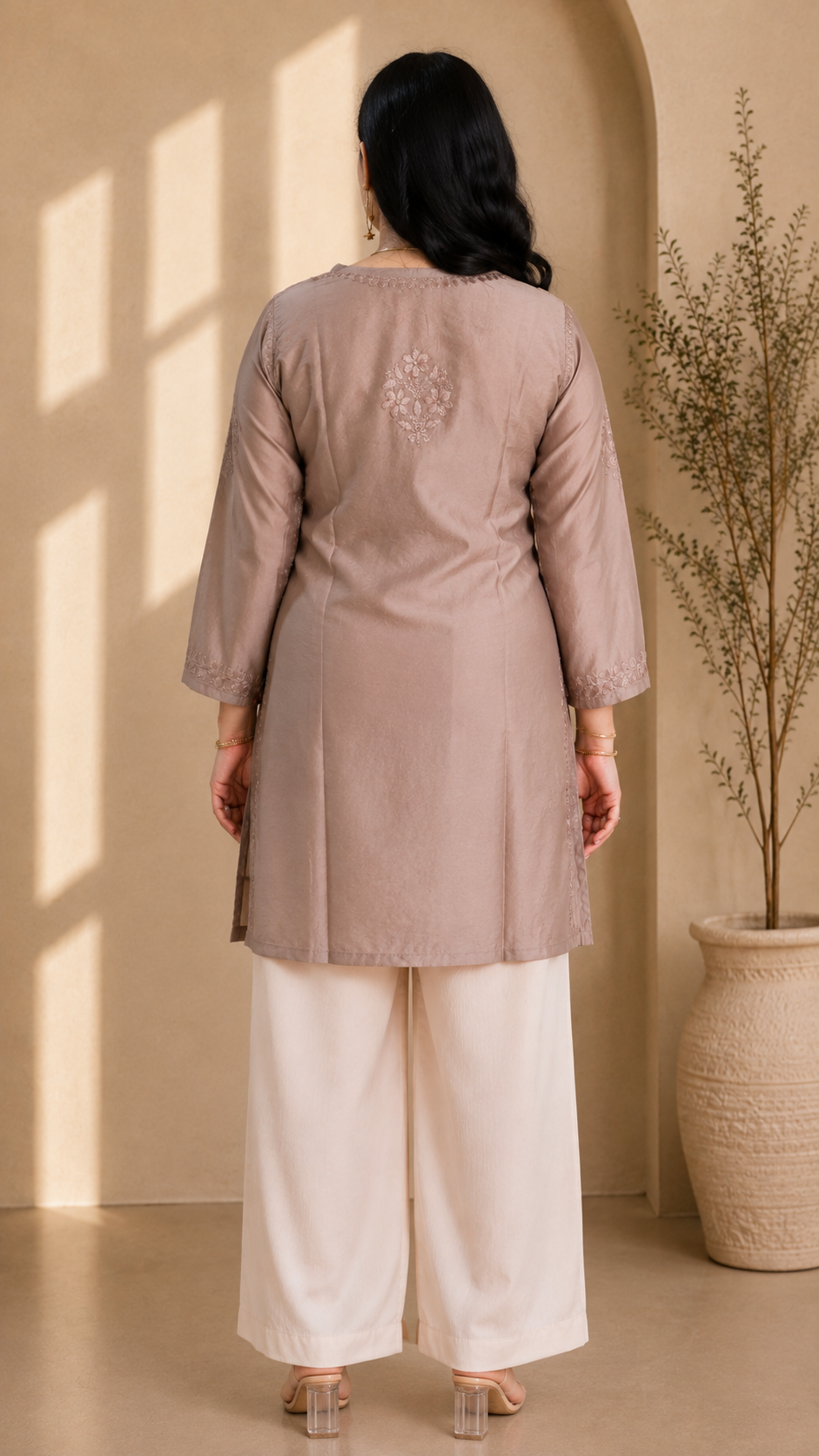 Taupe Chikankari Short Kurta – Nawabi Summer