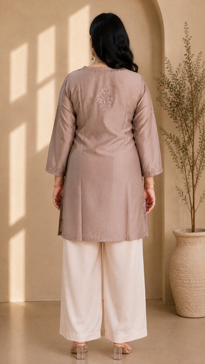 Taupe Chikankari Short Kurta – Nawabi Summer