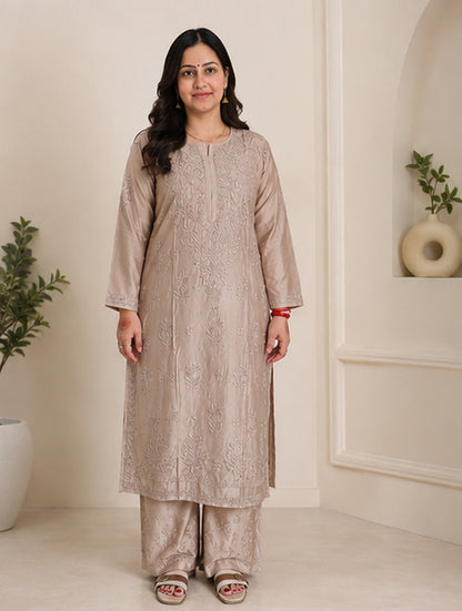 Beige Chikankari Cord Set – Nawabi Summer