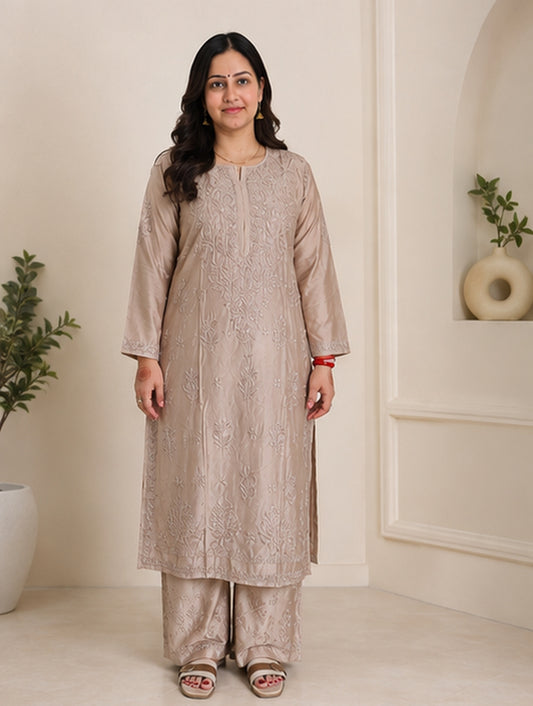 Beige Chikankari Cord Set – Nawabi Summer