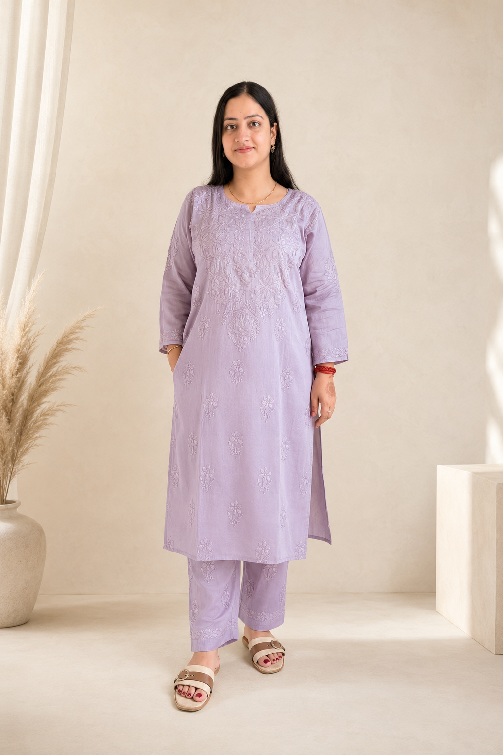 Lavender Silver Chikankari Cord Set – Nawabi Summer