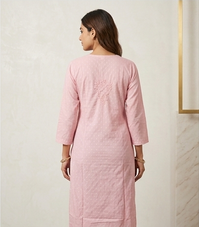 Dark Pink Chikankari Long Kurta – Nawabi Summer, additional view
