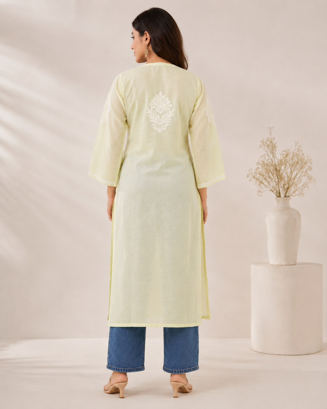 Lemon Chikankari Long Kurta – Nawabi Summer, additional view